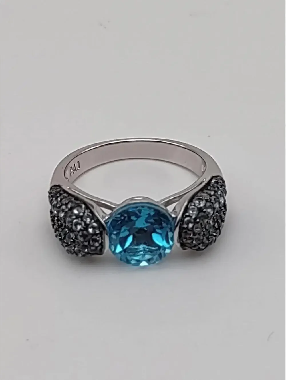 PAJ Sterling Silver Blue Stone Ring CZ Pave Size 7 925 China